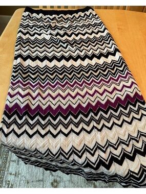 White House Black Market Chevron Knit Maxi Skirt Large Zig Zag Boho Chic L